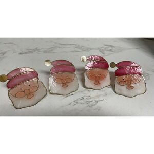 Vtg Lot of 4 Capiz Shell Santa Clip On Christmas Tree  Miniature Light Covers‎